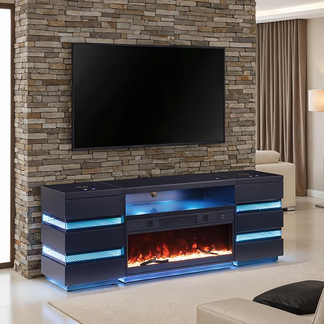  Furniture of America Terni FM-AC8024BK-TV-SET TV Stand with Fireplace & 2 Side Tables IMAGE 1