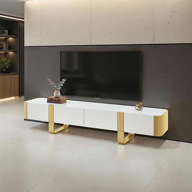  Furniture of America Larvik FM-AC8027GD-TV TV Stand White with Gold Frame IMAGE 1