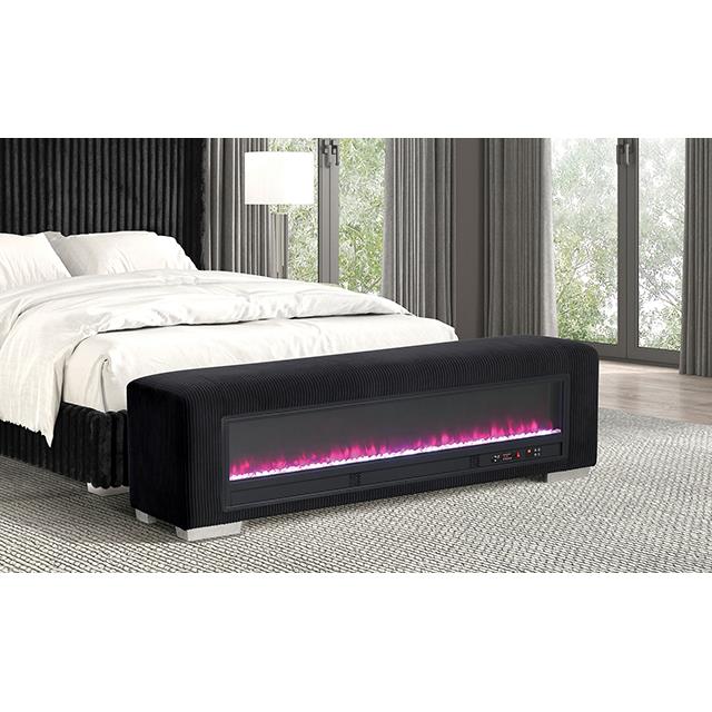  Furniture of America Elnath FM-BN6001BK Bench with Visual Crystal Fireplace IMAGE 1