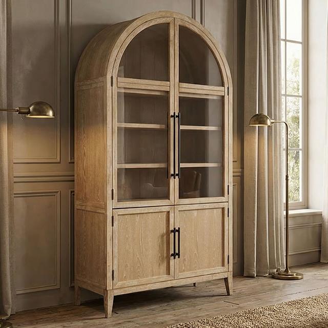  Furniture of America Minster FM-AC8029NT Arched Cabinet IMAGE 1