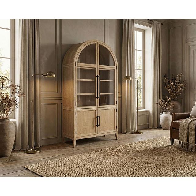 Furniture of America Minster FM-AC8029NT Arched Cabinet IMAGE 1
