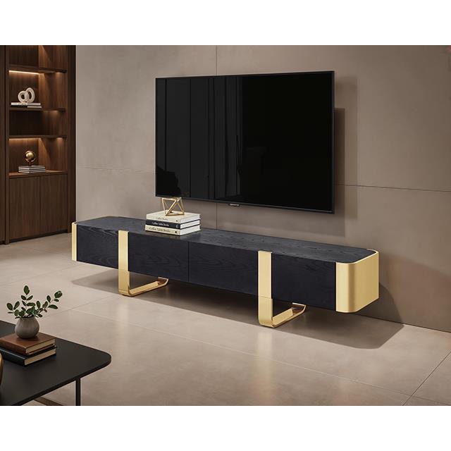 Furniture of America Leknes FM-AC8028GD-TV TV Stand Black with Gold Frame IMAGE 1