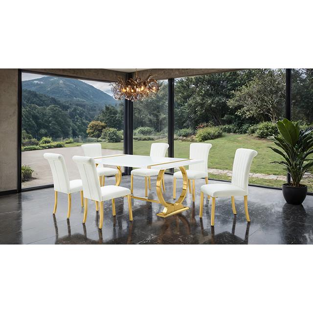  Furniture of America Holbaek FM37008GD-T-7PC-07GW 7 Pc 80" Dining Table Set IMAGE 1