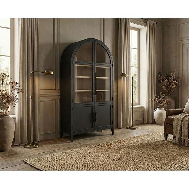  Furniture of America Minster FM-AC8029BK Arched Cabinet IMAGE 1