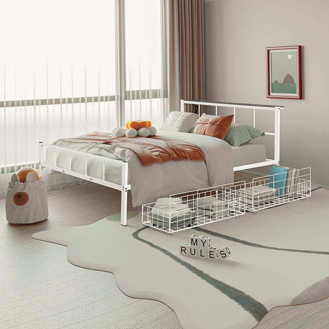  Furniture of America Nicoli FM7901WH-Q Queen Metal Bed with Underbed Storage IMAGE 1