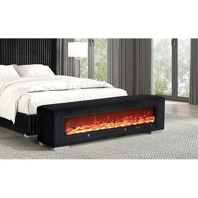  Furniture of America Elnath FM-BN6001BB Bench with Visual Wood Log Fireplace IMAGE 1