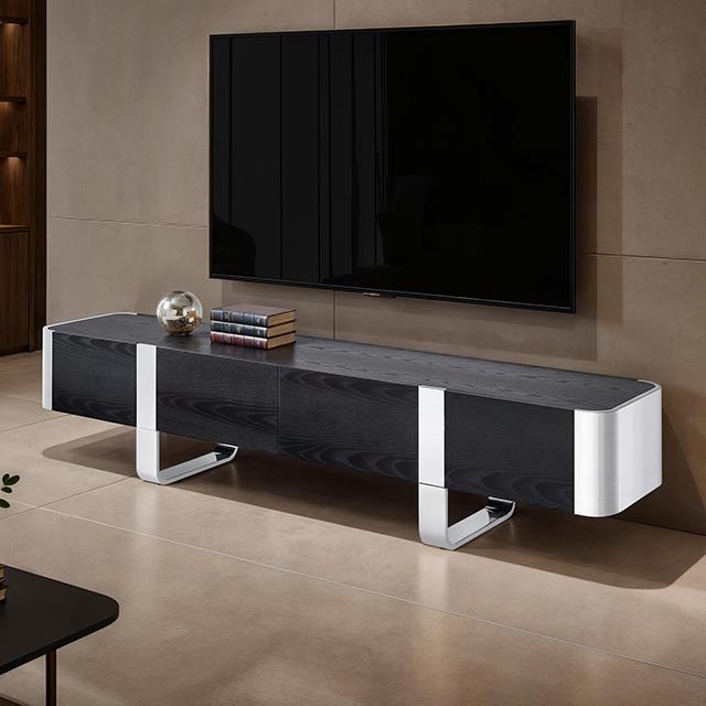  Furniture of America Leknes FM-AC8028SV-TV TV Stand Black with Silver Frame IMAGE 1