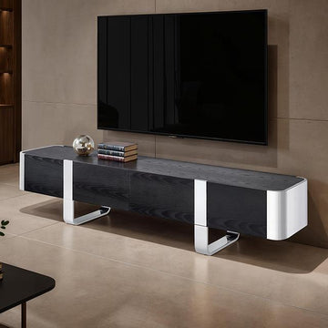  Furniture of America Leknes FM-AC8028SV-TV TV Stand Black with Silver Frame IMAGE 1