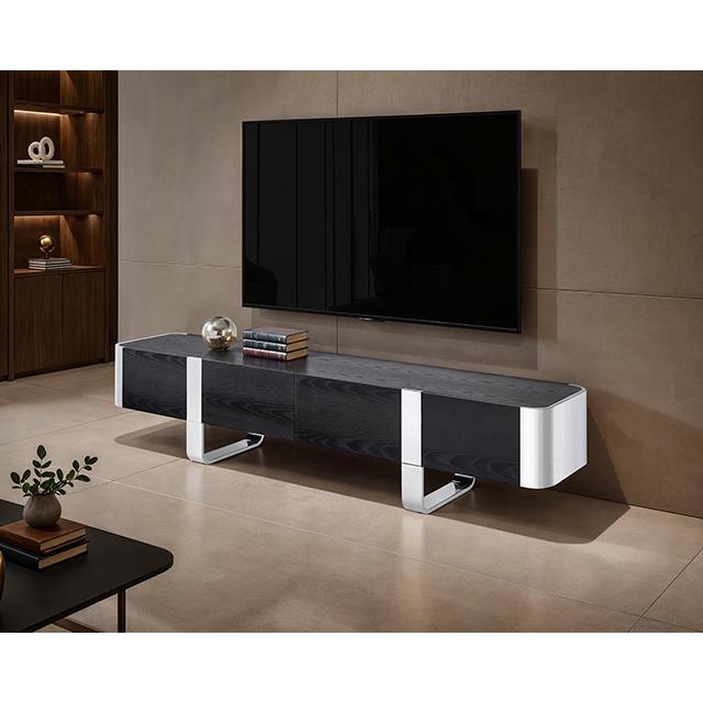 Furniture of America Leknes FM-AC8028SV-TV TV Stand Black with Silver Frame IMAGE 1
