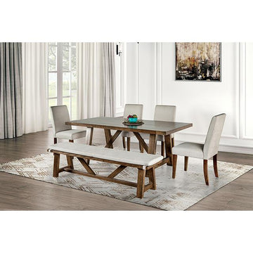  Furniture of America Losone FM3422BR-T-6PC-BN 6 Pc Dining Table Set with Bench IMAGE 1