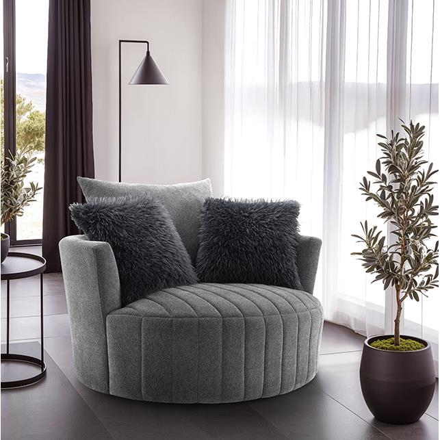  Furniture of America Hoople FM-AC6001DG-SW Channel Tufted Swivel Chair IMAGE 1