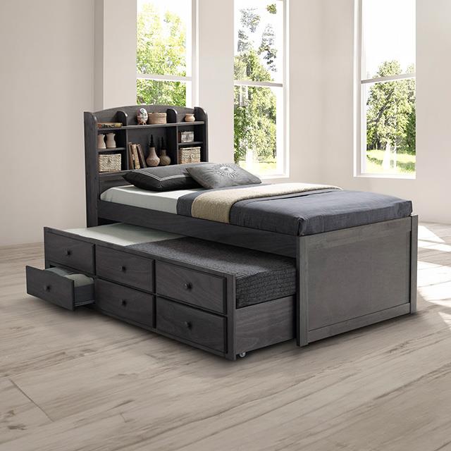  Furniture of America Troutdale FM7106GY-T-BED Captain Bed IMAGE 1