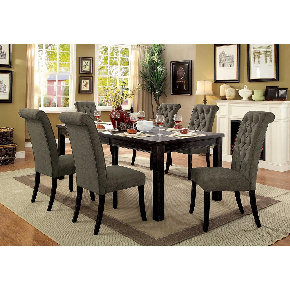  Furniture of America Sania CM3324BK-T-3564GY-7P 7 Pc Dining Table Set IMAGE 1