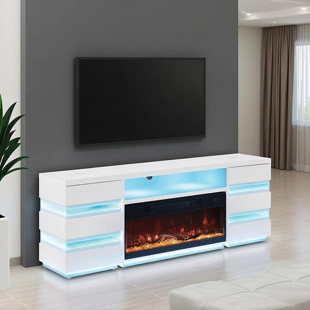  Furniture of America Terni FM-AC8024WH-TV-SET TV Stand with Fireplace & 2 Side Tables IMAGE 1