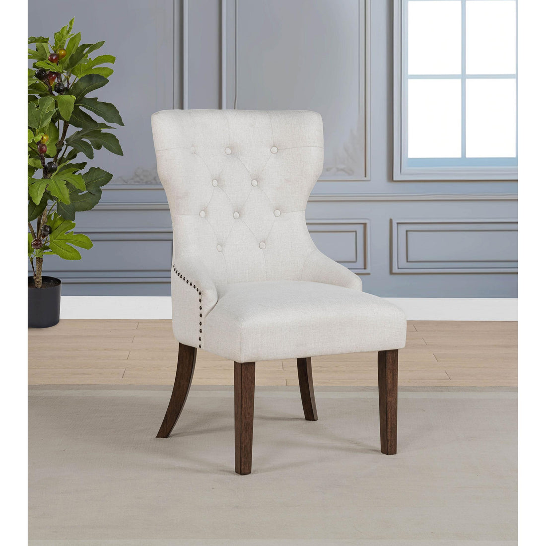  Coaster Furniture Baney 104507DOK Fabric Upholstered Dining Side Chair - Cream/Dark Oak IMAGE 1