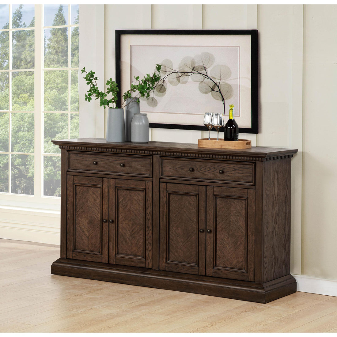  Coaster Furniture Ridgewell 104605 2-drawer 4-door Dining Server - Dark Oak IMAGE 1