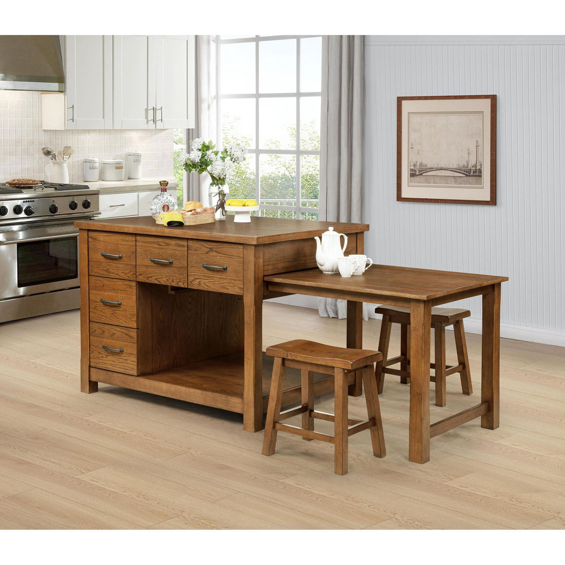  Coaster Furniture Mayfair 182446 3-piece Kitchen Island with Extension Table - Dark Oak IMAGE 1