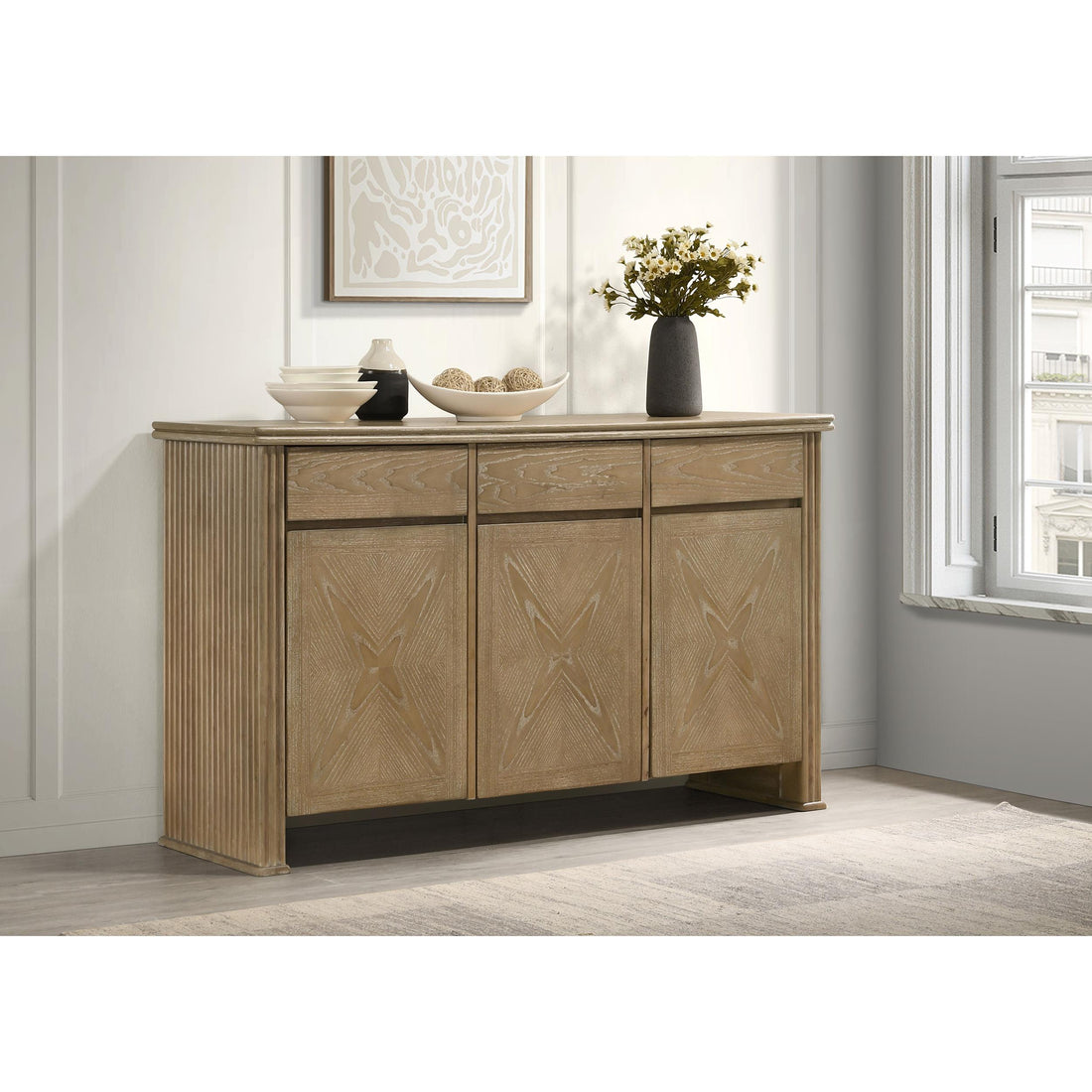  Coaster Furniture Adina 193615 3-door 59-inch Sideboard Server  - Distressed Light Brown IMAGE 1