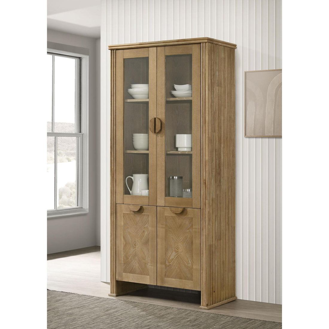  Coaster Furniture Adina 193616 77-inch Tall Display Cabinet  - Distressed Light Brown IMAGE 1