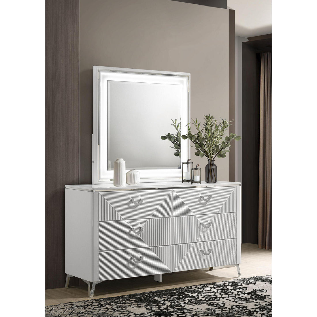  Coaster Furniture Cassia 215793M 6-drawer Dresser Cabinet with Mirror - White High Gloss IMAGE 1