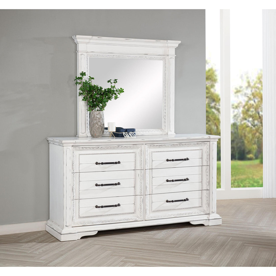  Coaster Furniture McKinney 215873M 6-drawer Bedroom Dresser with Mirror - Vintage White IMAGE 1