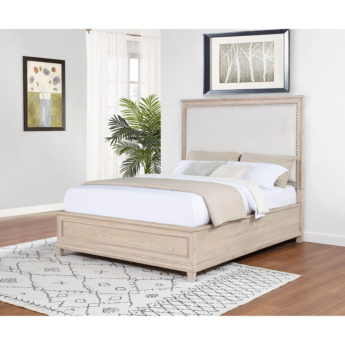  Coaster Furniture Pembroke 215921Q 66-inch Queen Panel Bed - Washed Oak IMAGE 1