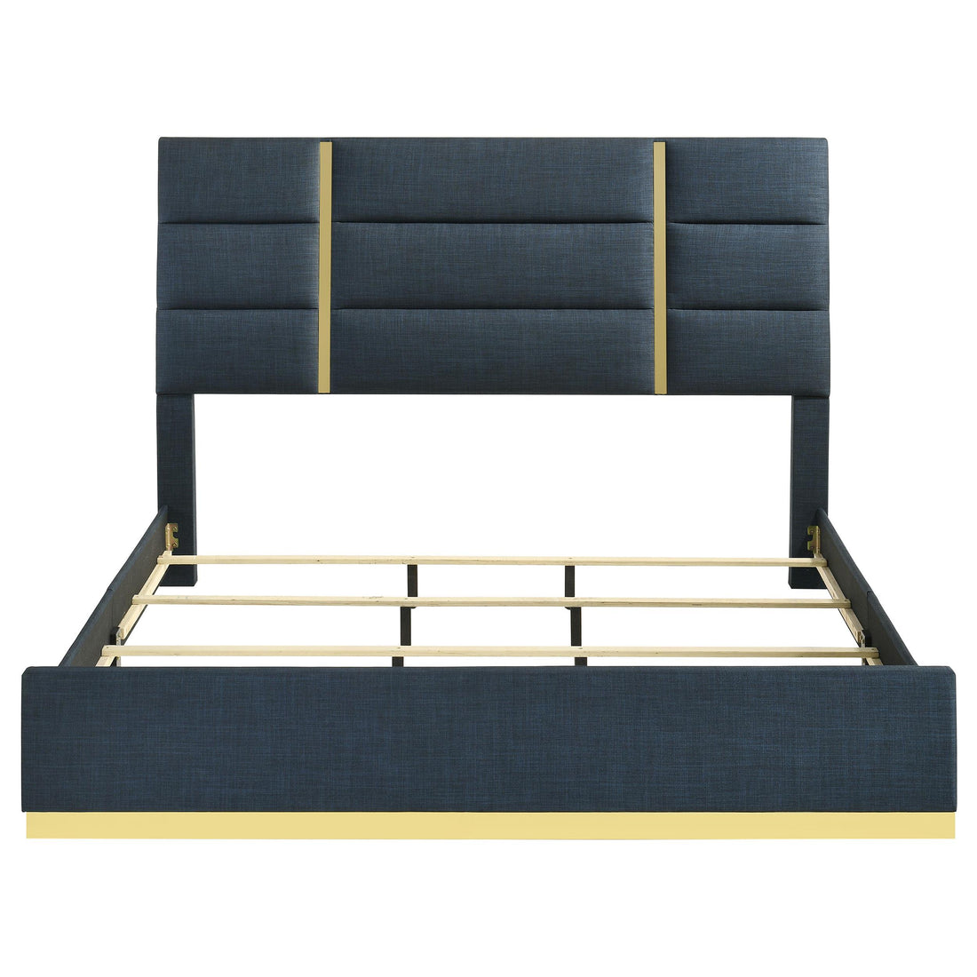  Coaster Furniture Ines 223091NVYKE 56-inch Fabric Upholstered Eastern King Panel Bed - Navy IMAGE 1