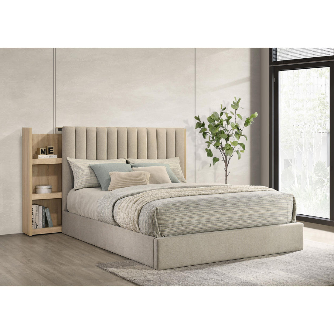  Coaster Furniture Arielle 223111Q Queen Bookcase Panel Storage Bed - Light Oak IMAGE 1