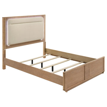  Coaster Furniture Leanne 223131Q Queen LED Panel Bed - Off White/Light Oak IMAGE 1