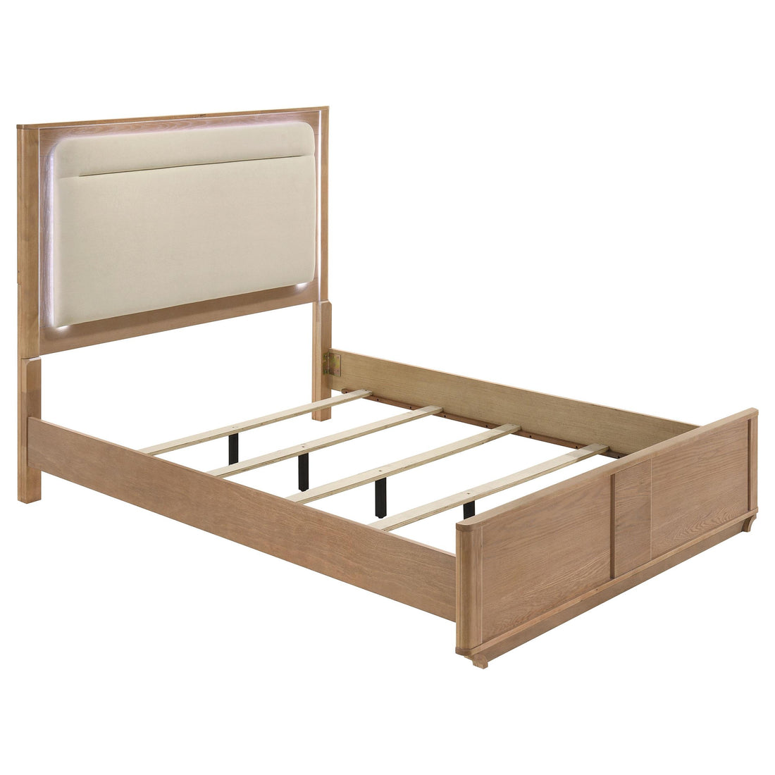  Coaster Furniture Leanne 223131Q Queen LED Panel Bed - Off White/Light Oak IMAGE 1