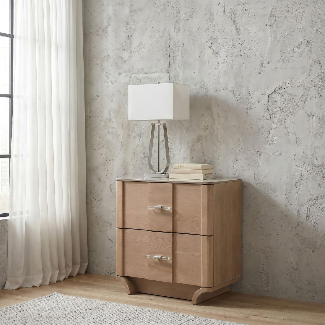  Coaster Furniture Leanne 223132 2-drawer Sinter Stone Top Nightstand - Light Oak IMAGE 1