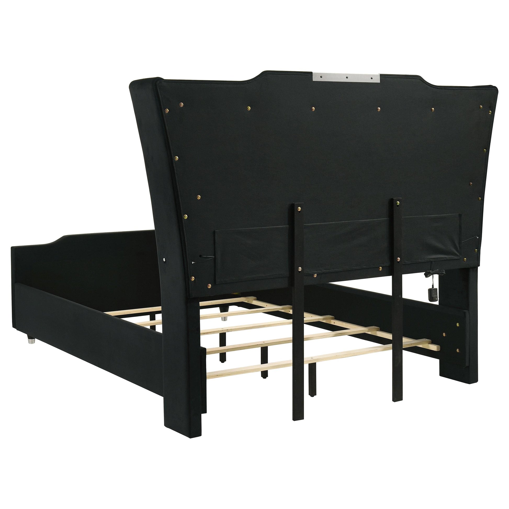  Coaster Furniture Lorient 223161Q Queen LED Upholstered Wingback Bed - Black IMAGE 4