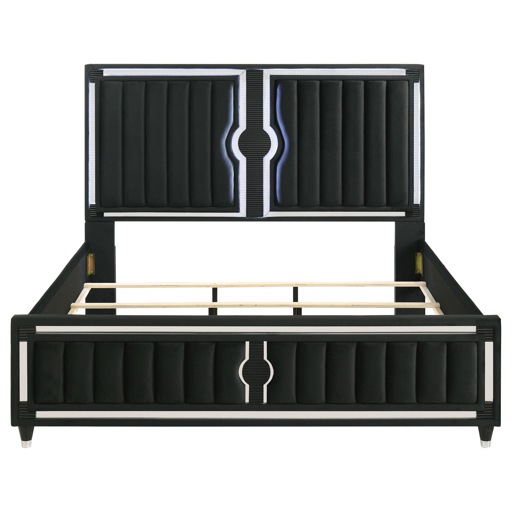  Coaster Furniture Ravenne 223191KE Velvet Upholstered Eastern King LED Panel Bed - Black IMAGE 3