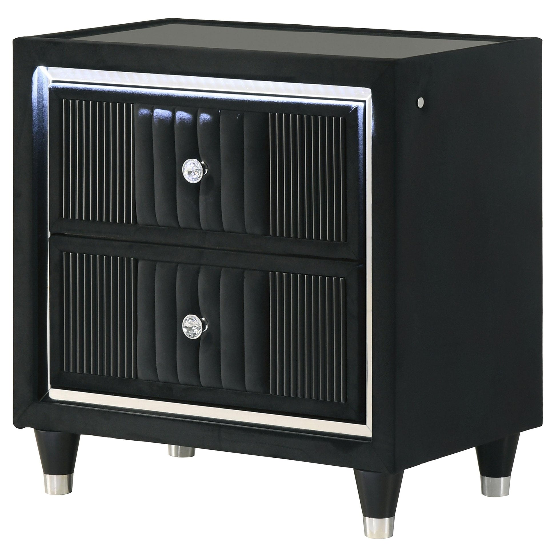  Coaster Furniture Ravenne 223192 2-drawer Velvet Upholstered LED Nightstand with USB - Black IMAGE 12