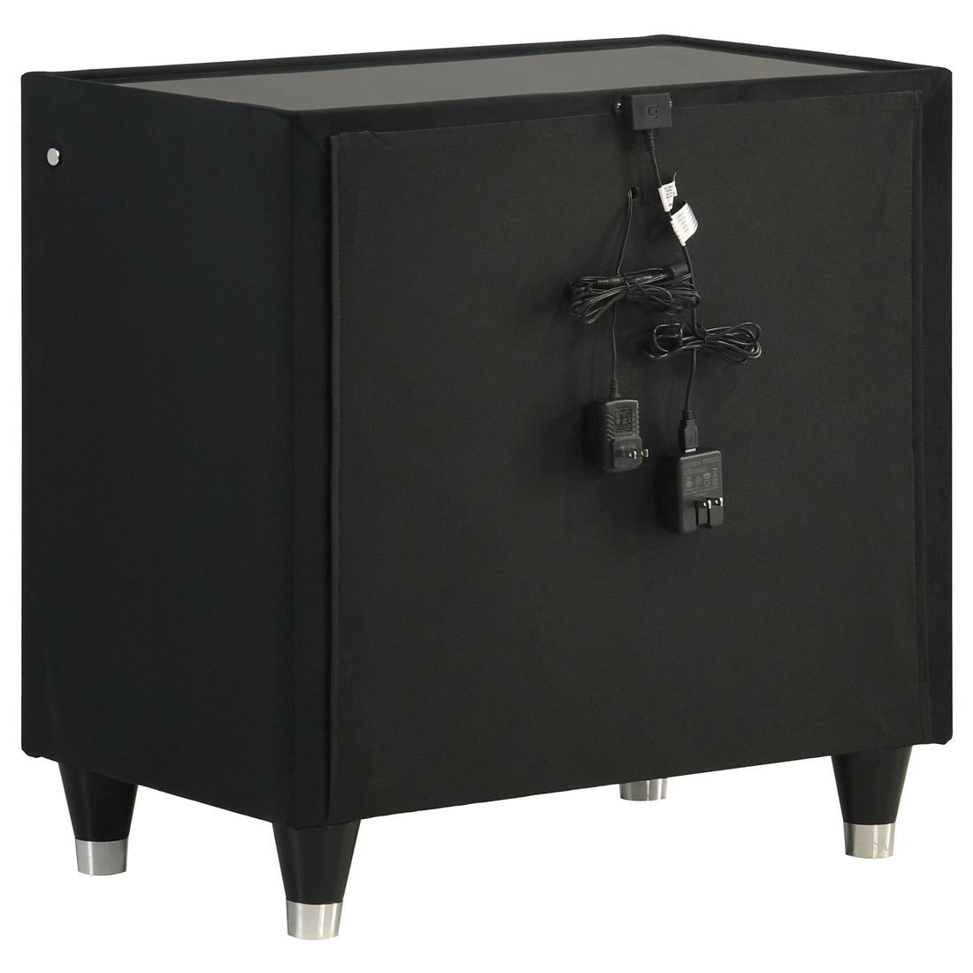  Coaster Furniture Ravenne 223192 2-drawer Velvet Upholstered LED Nightstand with USB - Black IMAGE 1