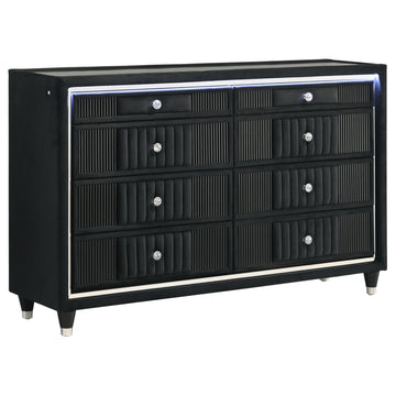  Coaster Furniture Ravenne 223193 8-drawer Velvet Upholstered LED Dresser Cabinet - Black IMAGE 1