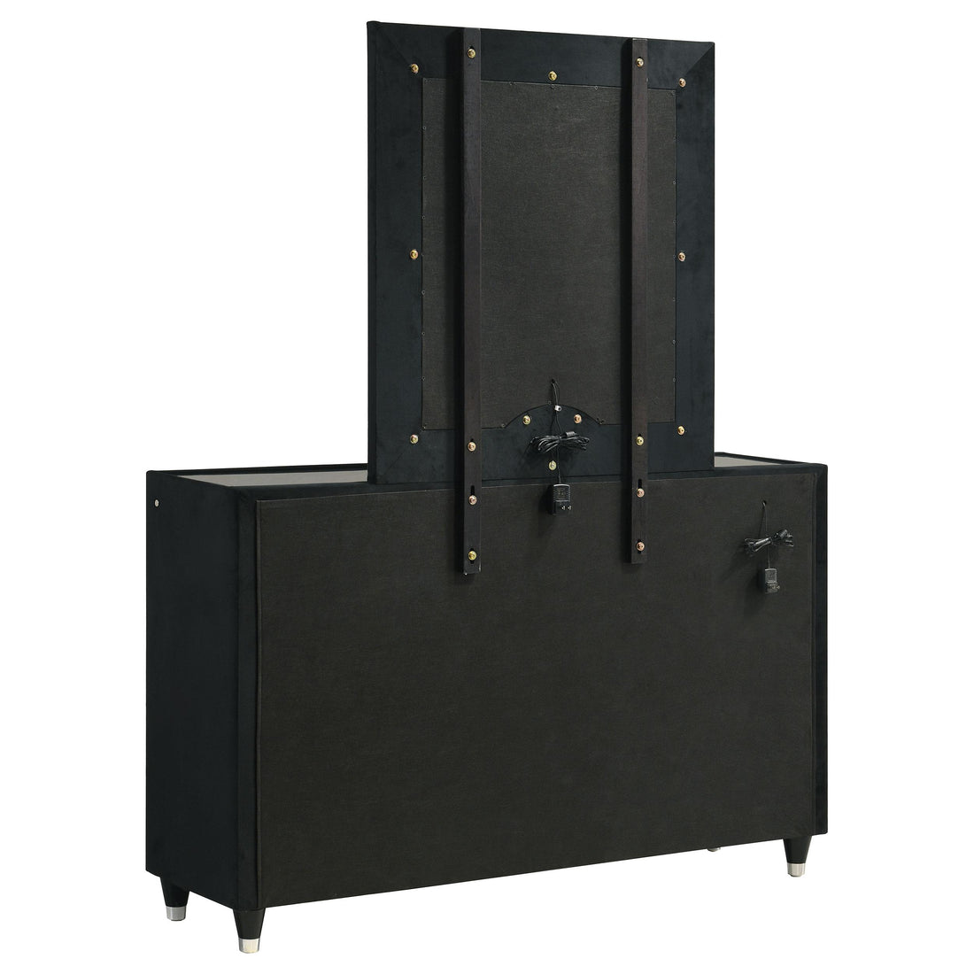  Coaster Furniture Ravenne 223193M 8-drawer Velvet Upholstered LED Dresser and Mirror - Black IMAGE 1