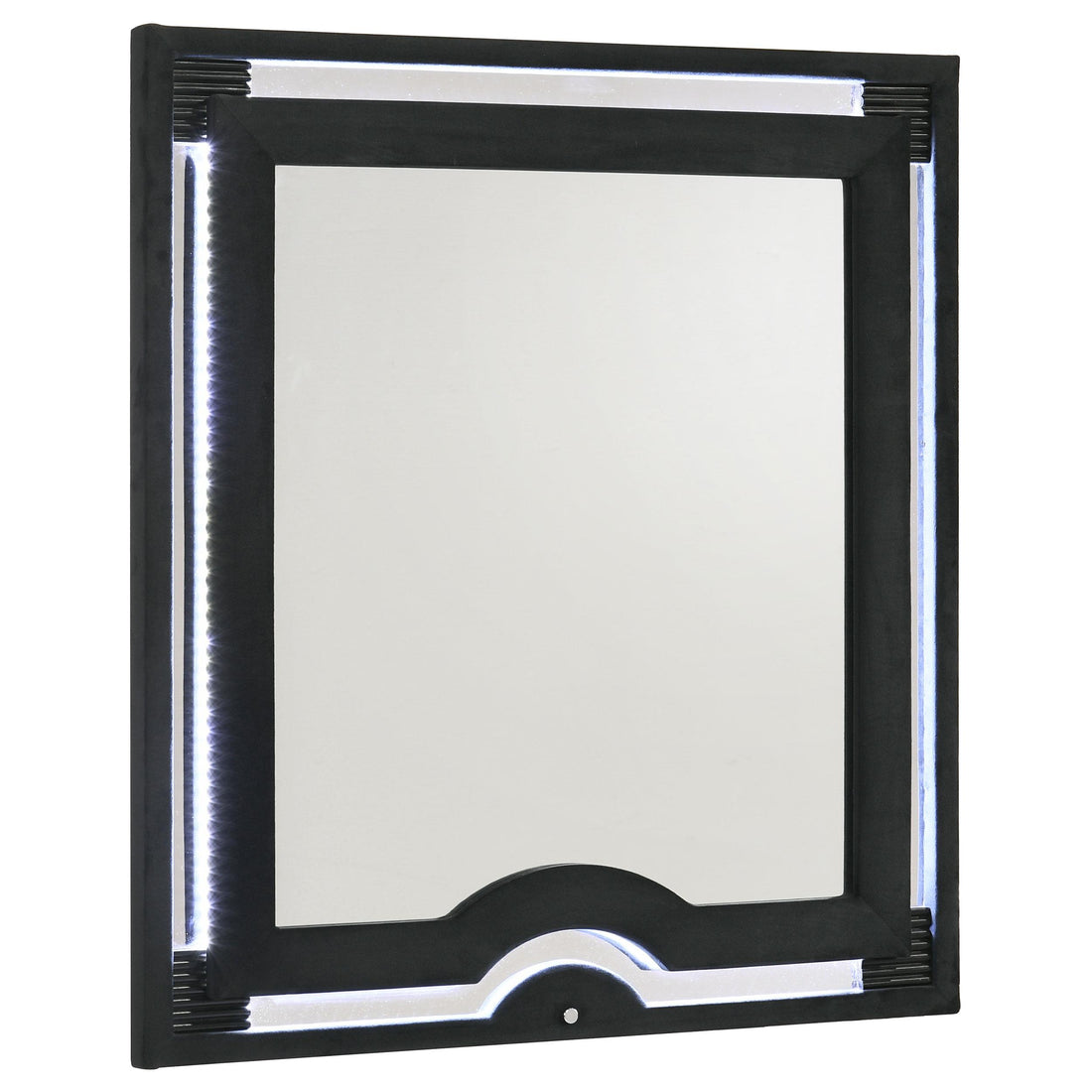  Coaster Furniture Ravenne 223194 Velvet Upholstered LED Dresser Mirror - Black IMAGE 1
