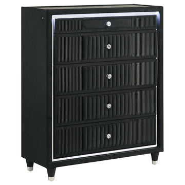  Coaster Furniture Ravenne 223195 5-drawer Velvet Upholstered LED Chest - Black IMAGE 1