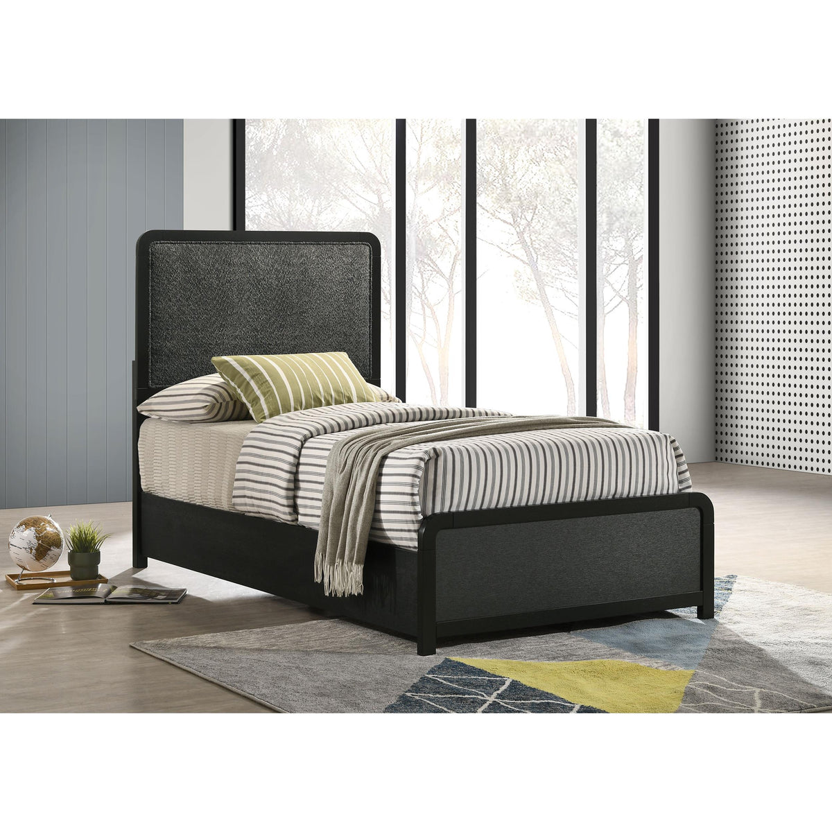  Coaster Furniture Cavelle 223661T 51-inch Upholstered Twin Panel Bed - Black IMAGE 2