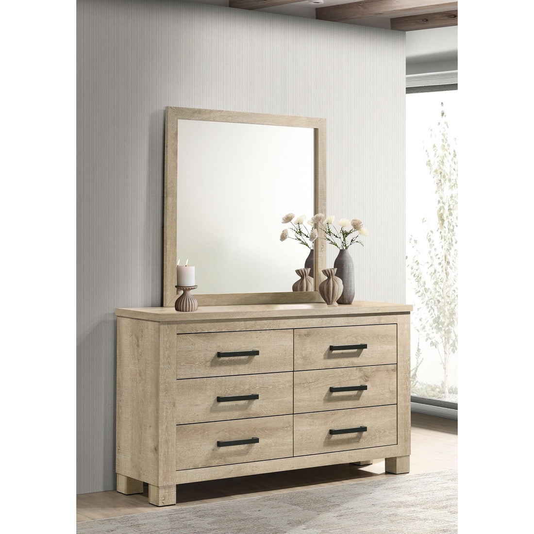  Coaster Furniture Oakglen 225103M 6-drawer Bedroom Dresser and Mirror - Weathered Oak IMAGE 1