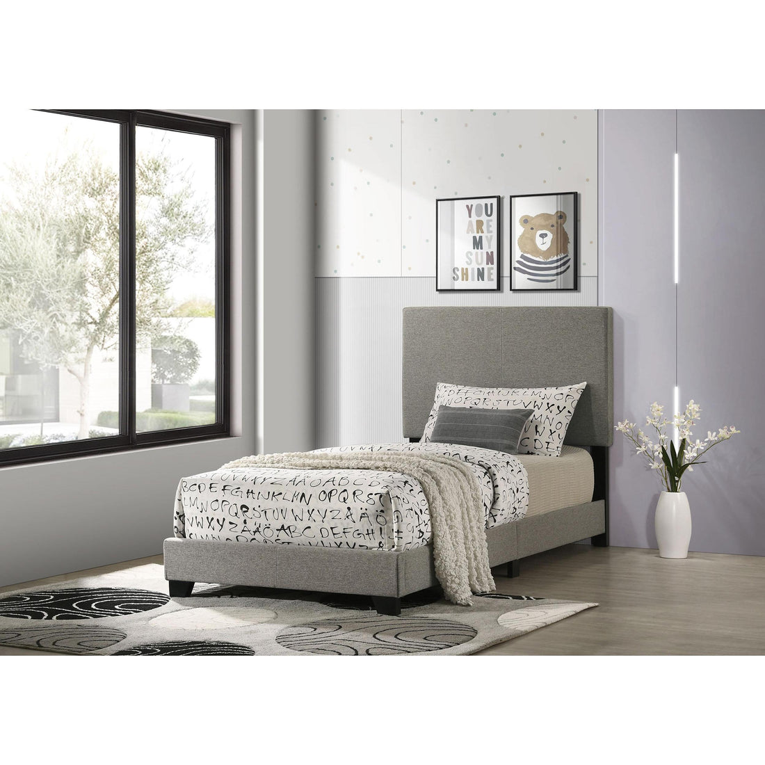  Coaster Furniture Dorian 300851T Fabric Upholstered Twin Panel Bed - Taupe IMAGE 1