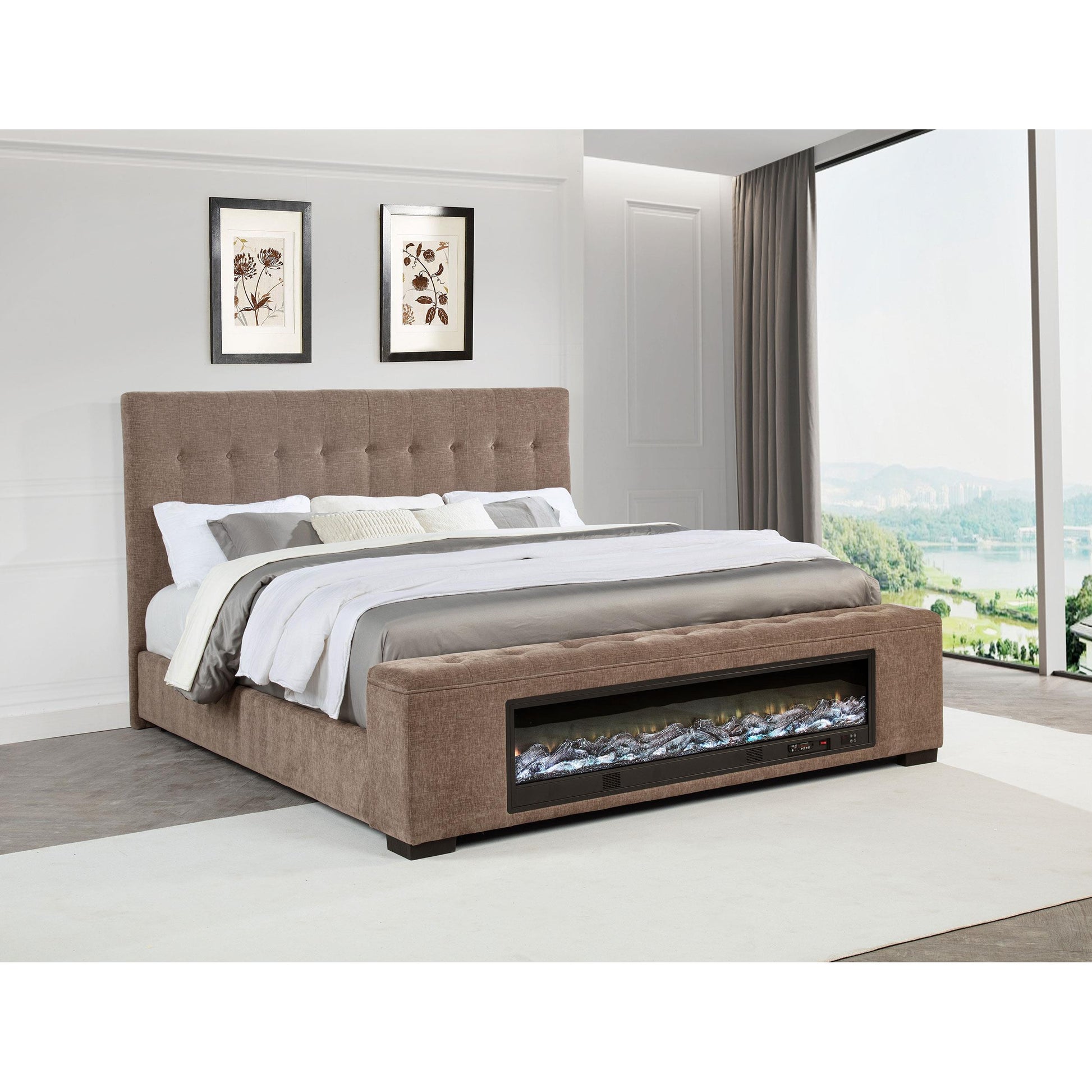  Coaster Furniture Senna 305811Q Upholstered Queen Audio Flame Visualizer Bed - Brown IMAGE 2