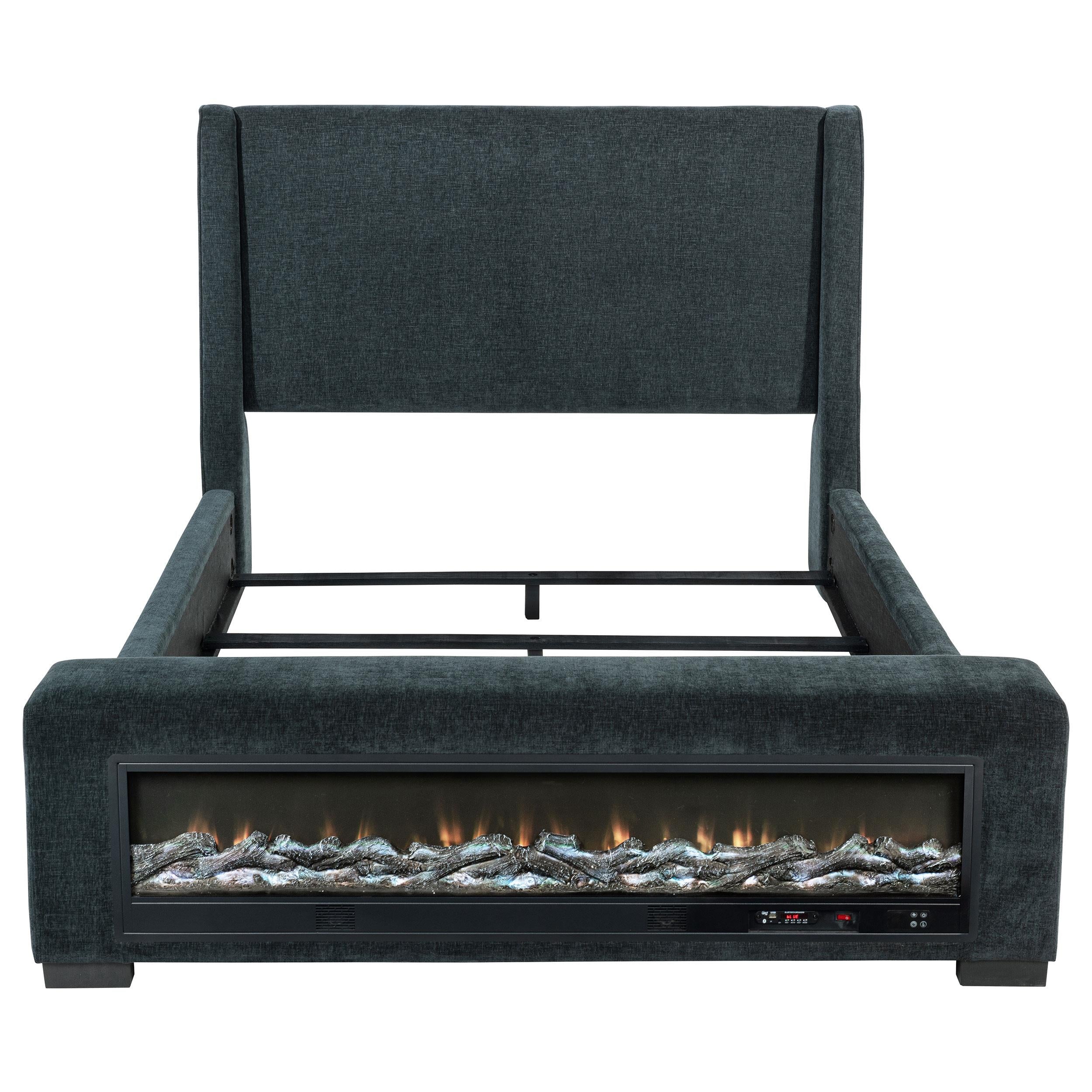  Coaster Furniture Preston 305821Q Upholstered Queen Audio Flame Visualizer Bed - Dark Blue IMAGE 7