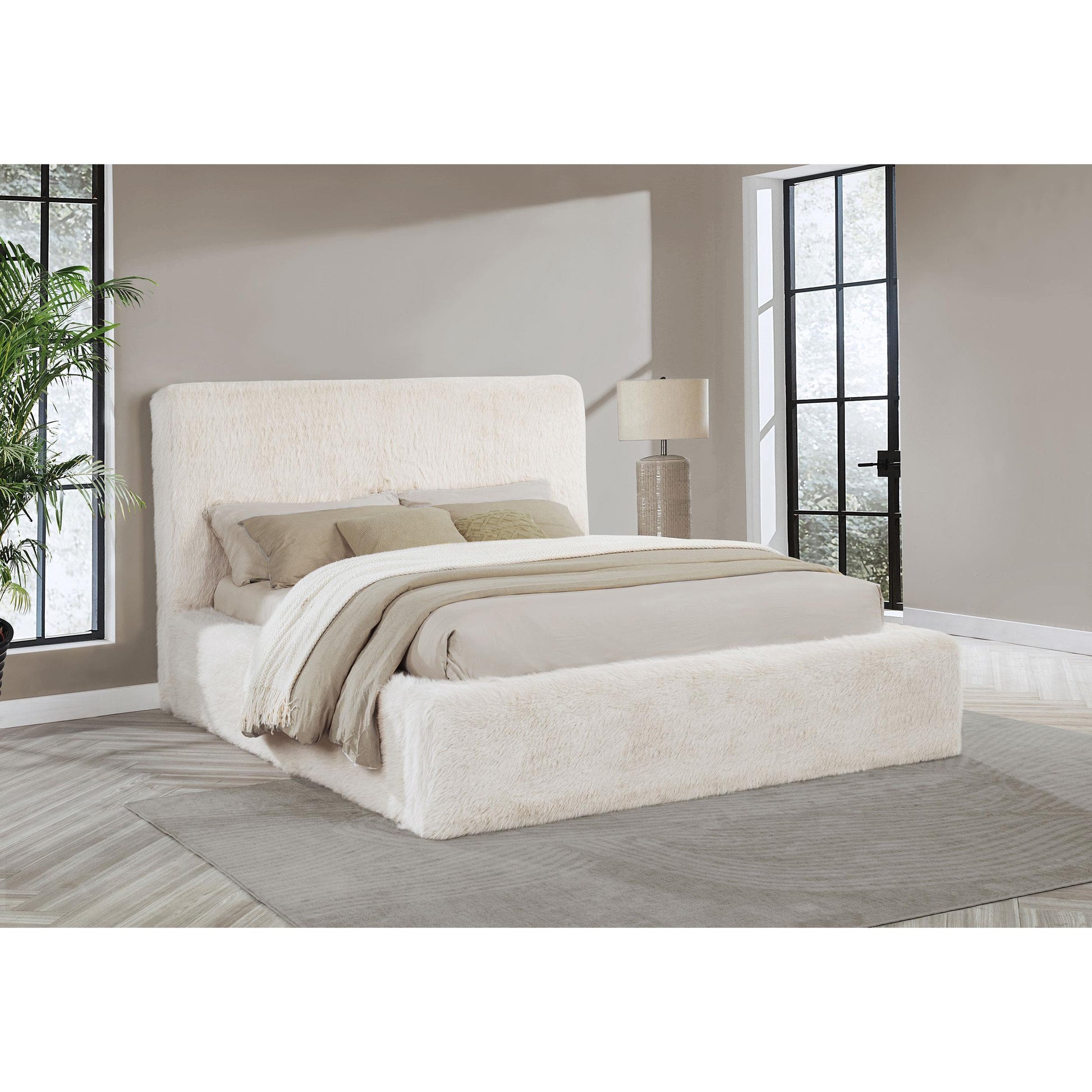  Coaster Furniture Rebecca 306141Q Faux Fur Upholstered Queen Bed - Cream IMAGE 2