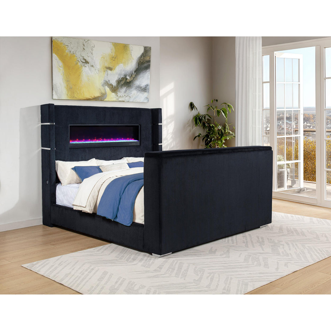  Coaster Furniture Tisdall 315868BLKKE Eastern King Flame Visualizer Wingback TV Bed - Black IMAGE 1