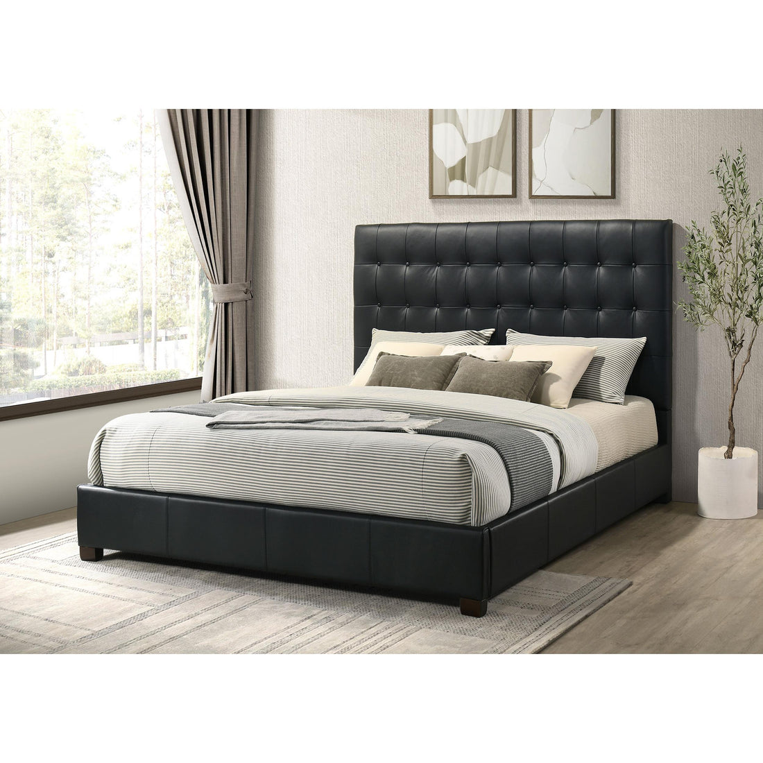  Coaster Furniture Medley 315911BLKKE Genuine Leather Eastern King Platform Bed - Black IMAGE 1