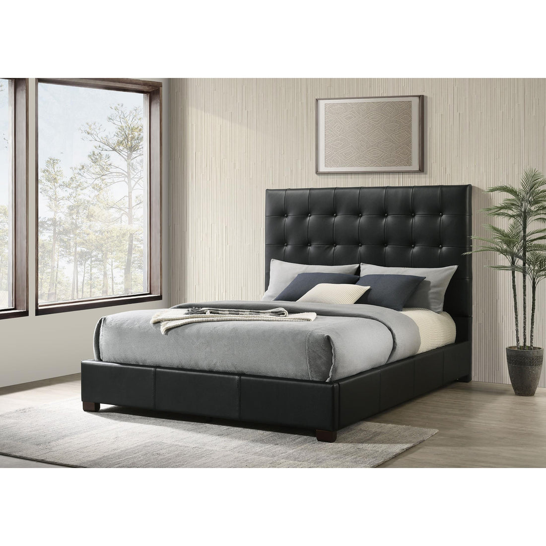  Coaster Furniture Medley 315911BLKQ Genuine Leather Queen Panel Platform Bed - Black IMAGE 1