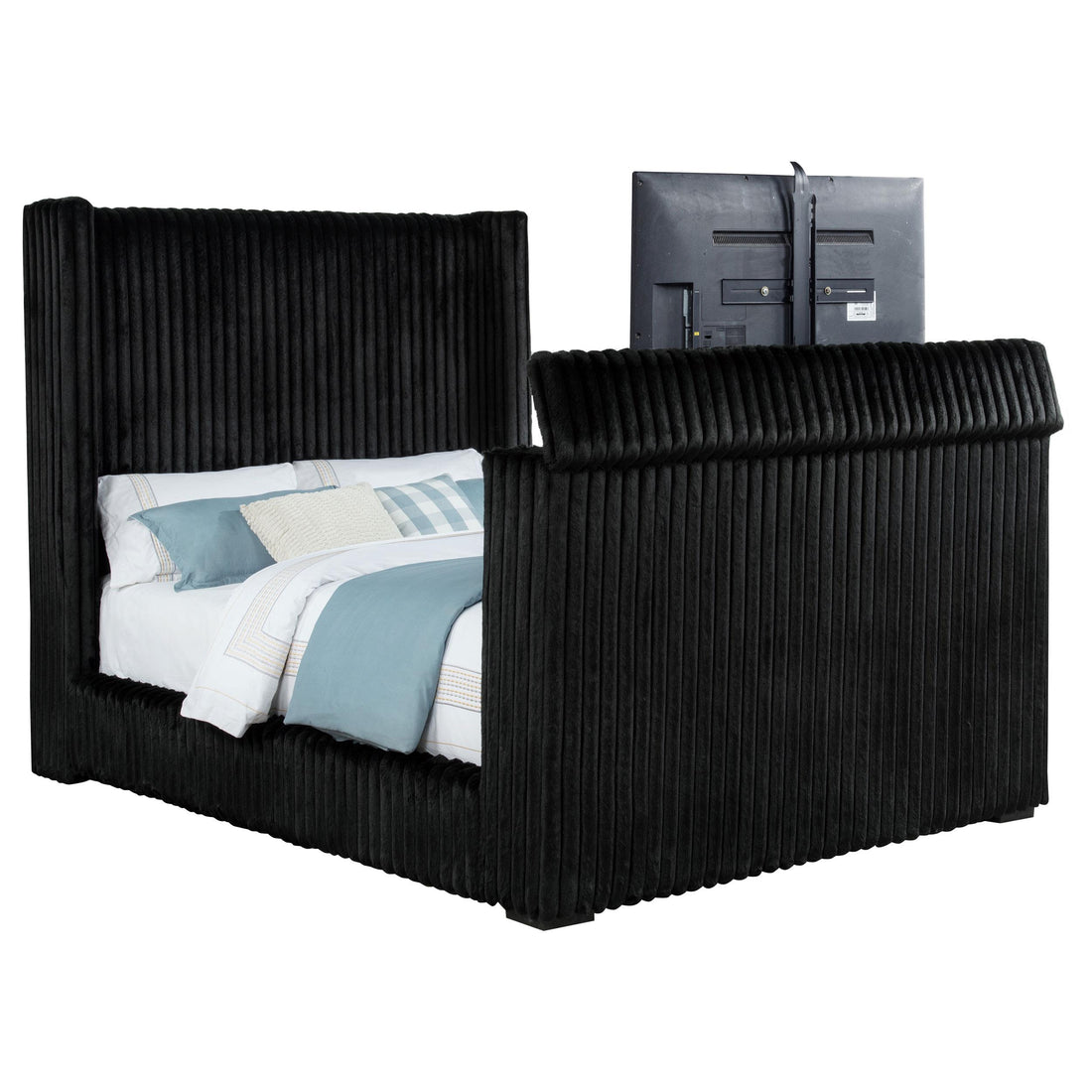  Coaster Furniture Centergrove 315945Q Upholstered Queen Wingback TV Bed - Black IMAGE 1