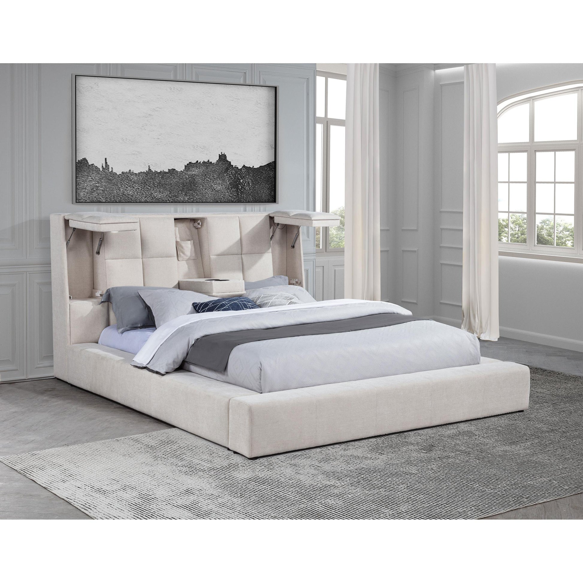  Coaster Furniture Dreux 315948CRMKE Upholstered Eastern King Panel Platform Bed - Cream IMAGE 9
